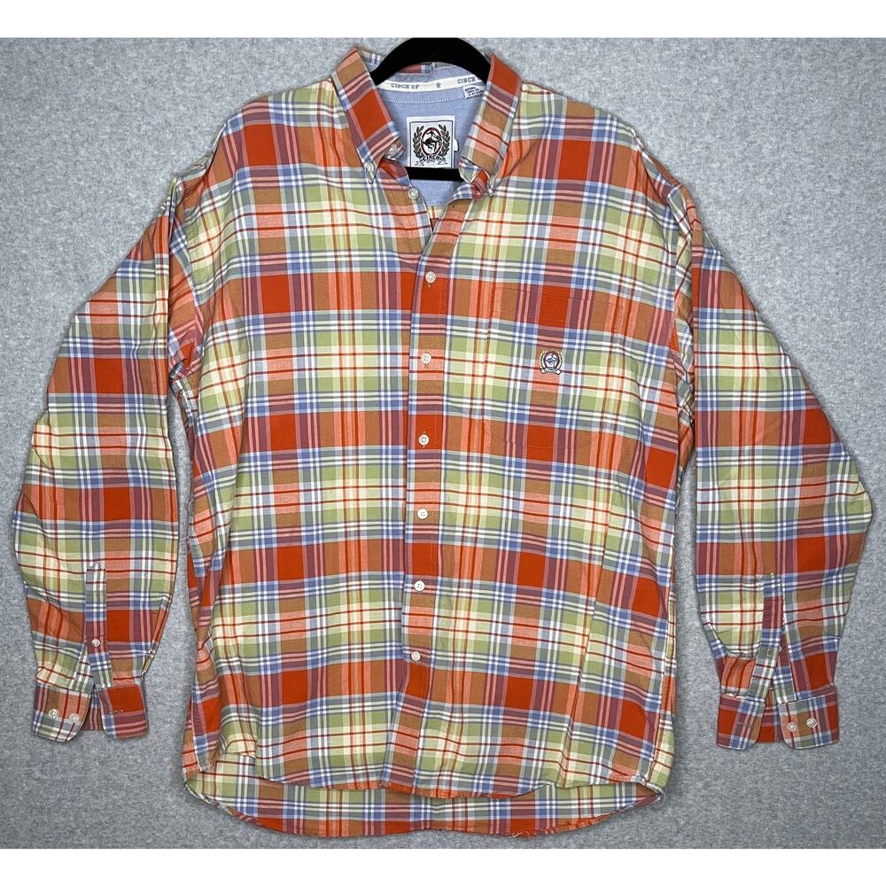 Cinch men's button down orange multicolor plaid long sleeve western cotton XL
